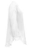 White Fashion Casual Solid Patchwork Turndown Collar Irregular Dresses