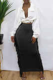 Champagne Fashion Casual Solid Tassel Regular High Waist Skirt
