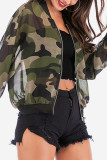 Camouflage Fashion Camouflage Print See-through Outerwear