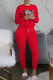 Red Fashion Sexy Print Patchwork O Neck Long Sleeve Two Pieces