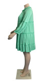 Light Green Fashion Casual Solid Patchwork O Neck Long Sleeve Plus Size Dresses