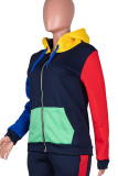 Royal Blue Casual Solid Patchwork Zipper Hooded Collar Tops