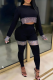 Black Casual Hot Drilling Patchwork O Neck Long Sleeve Two Pieces