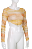Yellow Sexy Print Patchwork O Neck Long Sleeve Two Pieces