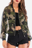 Camouflage Fashion Camouflage Print See-through Outerwear