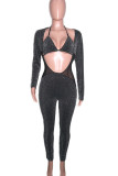 Black Sexy Solid Hollowed Out Split Joint Halter Skinny Jumpsuits