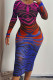 Rose Red Fashion Sexy Print Patchwork O Neck One Step Skirt Dresses