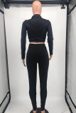 Black Fashion Sexy Solid Patchwork Turndown Collar Long Sleeve Two Pieces