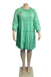 Light Green Fashion Casual Solid Patchwork O Neck Long Sleeve Plus Size Dresses