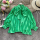 Green Sweet Solid Patchwork Buckle O Neck Tops