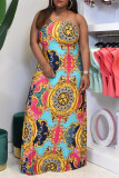 Pink Fashion Sexy Print Backless Spaghetti Strap Sleeveless Dress
