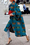 Royal Blue Street Camouflage Print Split Joint Turndown Collar Outerwear