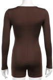 Brown Sexy Solid Patchwork V Neck Skinny Rompers