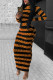 Orange Fashion Casual Striped Print Basic O Neck Long Sleeve Dress