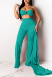 Lake Green Sexy Solid Split Joint Strapless Long Sleeve Three Pieces