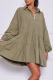 Green Casual Solid Flounce Turndown Collar Cake Skirt Dresses