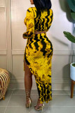 Purple Fashion Sexy Print Slit O Neck Long Sleeve Two Pieces