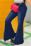 Blue Fashion Street Solid Slit Plus Size Jeans