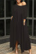 Black Casual Solid Patchwork Asymmetrical O Neck Irregular Dress Dresses