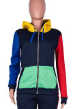 Royal Blue Casual Solid Patchwork Zipper Hooded Collar Tops