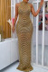 Gold Sexy Patchwork Hot Drilling See-through Backless Half A Turtleneck Evening Dress