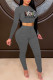 Dark Gray Fashion Sexy Print Patchwork O Neck Long Sleeve Two Pieces