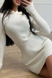Blue Sexy Solid Patchwork Hooded Collar Pencil Skirt Dresses