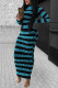 Sky Blue Fashion Casual Striped Print Basic O Neck Long Sleeve Dress