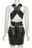 Black Sexy Solid Bandage Backless V Neck Sleeveless Dress Dresses