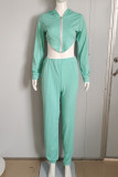 Blue Fashion Casual Solid Asymmetrical Hooded Collar Long Sleeve Two Pieces