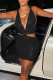 Black Sexy Solid Bandage Backless V Neck Sleeveless Dress Dresses