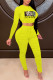 Yellow Fashion Sexy Print Patchwork O Neck Long Sleeve Two Pieces