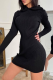 Black Sexy Solid Patchwork Hooded Collar Pencil Skirt Dresses