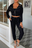 Pink Fashion Casual Solid Patchwork Hooded Collar Nine Points Sleeve Three Pieces
