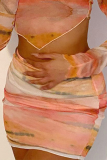 Yellow Sexy Print Patchwork O Neck Long Sleeve Two Pieces