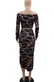 Black Sexy Print Patchwork Draw String Fold V Neck Long Sleeve Two Pieces