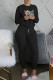 Black Fashion Sexy Print Patchwork O Neck Long Sleeve Two Pieces