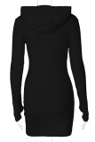Blue Sexy Solid Patchwork Hooded Collar Pencil Skirt Dresses