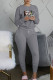 Dark Gray Fashion Sexy Print Patchwork O Neck Long Sleeve Two Pieces