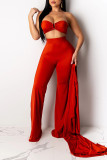 Red Sexy Solid Split Joint Strapless Long Sleeve Three Pieces