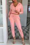 Pink Fashion Casual Solid Patchwork Hooded Collar Nine Points Sleeve Three Pieces