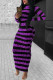 Purple Fashion Casual Striped Print Basic O Neck Long Sleeve Dress