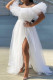 White Sweet Elegant Solid Split Joint Off the Shoulder Strapless Dress Plus Size Dresses