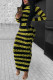 Yellow Fashion Casual Striped Print Basic O Neck Long Sleeve Dress