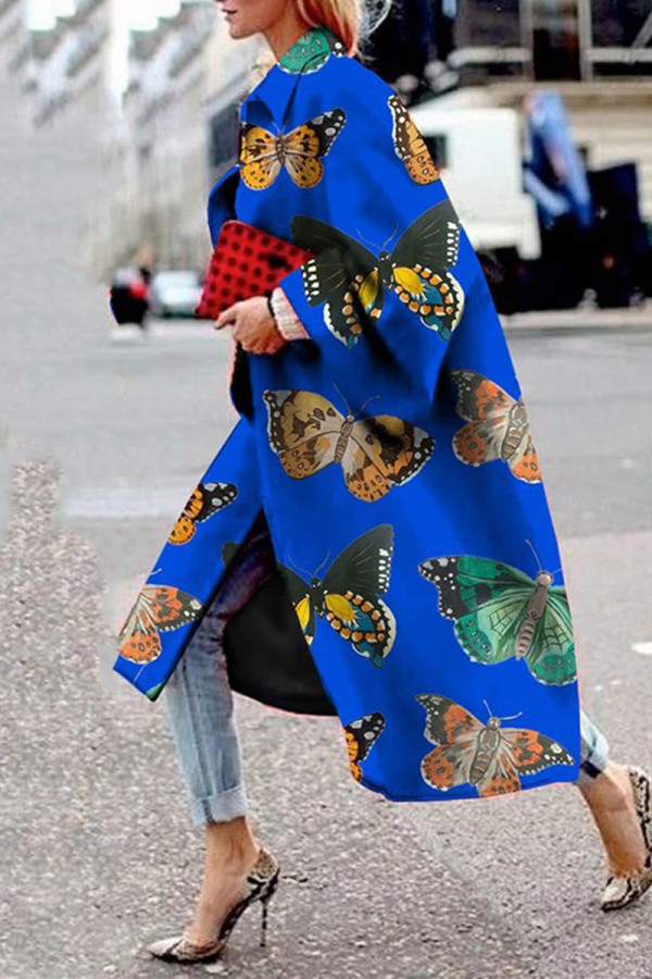 Royal Blue Street Camouflage Print Split Joint Turndown Collar Outerwear