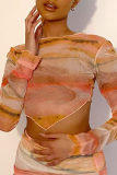 Yellow Sexy Print Patchwork O Neck Long Sleeve Two Pieces