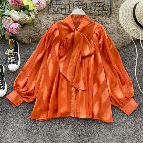 Tangerine Red Sweet Solid Patchwork Buckle O Neck Tops