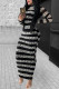 Grey Fashion Casual Striped Print Basic O Neck Long Sleeve Dress