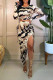 White Fashion Sexy Print Slit O Neck Long Sleeve Two Pieces