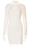 Apricot Sexy Solid Patchwork O Neck Pencil Skirt Dresses